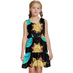 Seamless-pattern-with-sun-moon-children Kids  Sleeveless Tiered Mini Dress by uniart180623