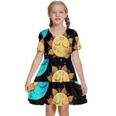 Seamless-pattern-with-sun-moon-children Kids  Short Sleeve Tiered Mini Dress by uniart180623