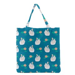 Elegant-swan-pattern-with-water-lily-flowers Grocery Tote Bag by uniart180623