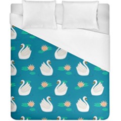 Elegant-swan-pattern-with-water-lily-flowers Duvet Cover (california King Size) by uniart180623