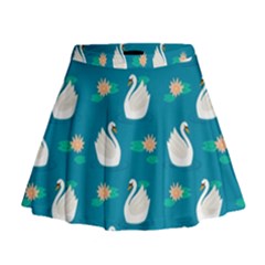 Elegant-swan-pattern-with-water-lily-flowers Mini Flare Skirt by uniart180623