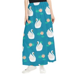 Elegant-swan-pattern-with-water-lily-flowers Maxi Chiffon Skirt by uniart180623