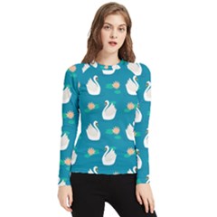 Elegant-swan-pattern-with-water-lily-flowers Women s Long Sleeve Rash Guard by uniart180623