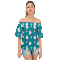 Elegant-swan-pattern-with-water-lily-flowers Off Shoulder Short Sleeve Top by uniart180623