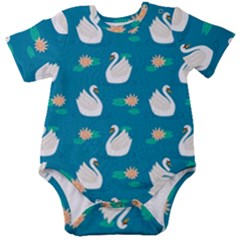 Elegant-swan-pattern-with-water-lily-flowers Baby Short Sleeve Bodysuit by uniart180623