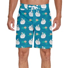 Elegant-swan-pattern-with-water-lily-flowers Men s Beach Shorts by uniart180623