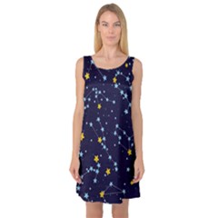 Seamless-pattern-with-cartoon-zodiac-constellations-starry-sky Sleeveless Satin Nightdress by uniart180623