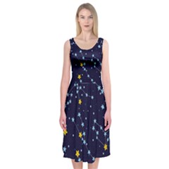 Seamless-pattern-with-cartoon-zodiac-constellations-starry-sky Midi Sleeveless Dress by uniart180623