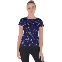 Seamless-pattern-with-cartoon-zodiac-constellations-starry-sky Short Sleeve Sports Top  by uniart180623