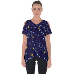 Seamless-pattern-with-cartoon-zodiac-constellations-starry-sky Cut Out Side Drop Tee by uniart180623