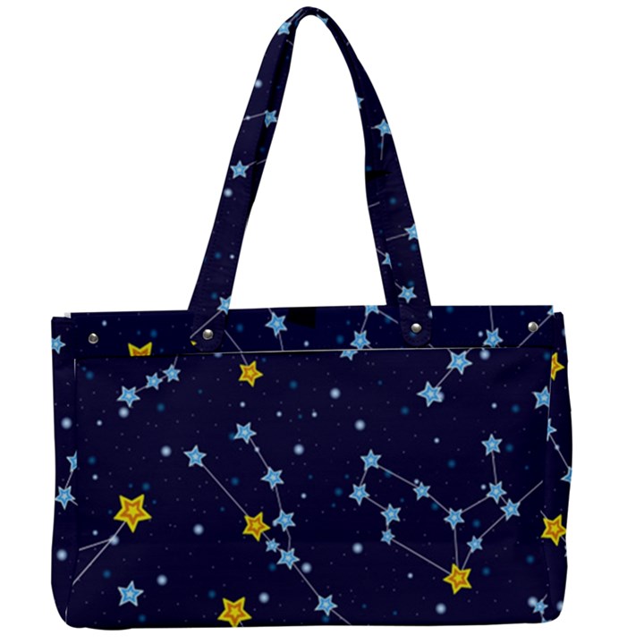 Seamless-pattern-with-cartoon-zodiac-constellations-starry-sky Canvas Work Bag