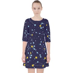 Seamless-pattern-with-cartoon-zodiac-constellations-starry-sky Quarter Sleeve Pocket Dress by uniart180623