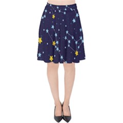 Seamless-pattern-with-cartoon-zodiac-constellations-starry-sky Velvet High Waist Skirt by uniart180623