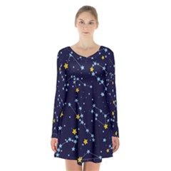 Seamless-pattern-with-cartoon-zodiac-constellations-starry-sky Long Sleeve Velvet V-neck Dress by uniart180623