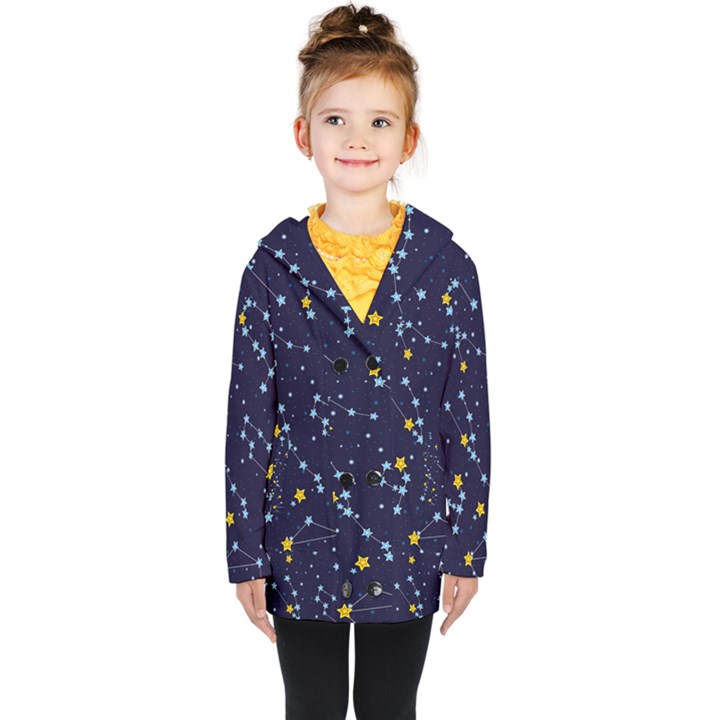 Seamless-pattern-with-cartoon-zodiac-constellations-starry-sky Kids  Double Breasted Button Coat