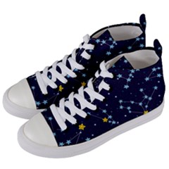 Seamless-pattern-with-cartoon-zodiac-constellations-starry-sky Women s Mid-top Canvas Sneakers by uniart180623