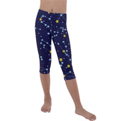 Seamless-pattern-with-cartoon-zodiac-constellations-starry-sky Kids  Lightweight Velour Capri Leggings  by uniart180623