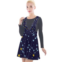 Seamless-pattern-with-cartoon-zodiac-constellations-starry-sky Plunge Pinafore Velour Dress by uniart180623