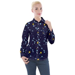 Seamless-pattern-with-cartoon-zodiac-constellations-starry-sky Women s Long Sleeve Pocket Shirt