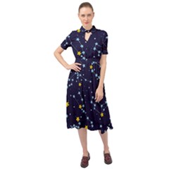 Seamless-pattern-with-cartoon-zodiac-constellations-starry-sky Keyhole Neckline Chiffon Dress by uniart180623