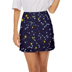 Seamless-pattern-with-cartoon-zodiac-constellations-starry-sky Mini Front Wrap Skirt by uniart180623