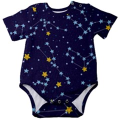 Seamless-pattern-with-cartoon-zodiac-constellations-starry-sky Baby Short Sleeve Bodysuit by uniart180623