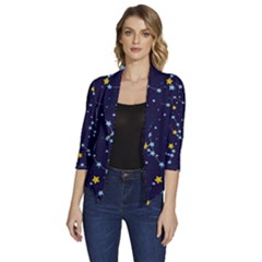 Seamless-pattern-with-cartoon-zodiac-constellations-starry-sky Women s Draped Front 3/4 Sleeve Shawl Collar Jacket by uniart180623