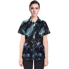 Colorful-abstract-pattern-consisting-glowing-lights-luminescent-images-marine-plankton-dark Women s Short Sleeve Shirt