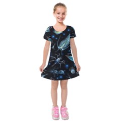 Colorful-abstract-pattern-consisting-glowing-lights-luminescent-images-marine-plankton-dark Kids  Short Sleeve Velvet Dress by uniart180623