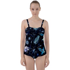 Colorful-abstract-pattern-consisting-glowing-lights-luminescent-images-marine-plankton-dark Twist Front Tankini Set by uniart180623