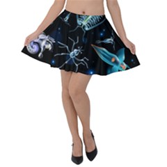 Colorful-abstract-pattern-consisting-glowing-lights-luminescent-images-marine-plankton-dark Velvet Skater Skirt by uniart180623