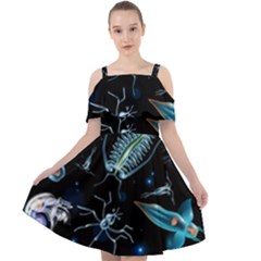 Colorful-abstract-pattern-consisting-glowing-lights-luminescent-images-marine-plankton-dark Cut Out Shoulders Chiffon Dress by uniart180623