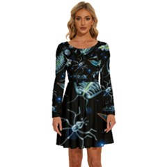 Colorful-abstract-pattern-consisting-glowing-lights-luminescent-images-marine-plankton-dark Long Sleeve Wide Neck Velvet Dress by uniart180623