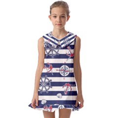 Seamless-marine-pattern Kids  Pilgrim Collar Ruffle Hem Dress by uniart180623