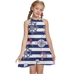 Seamless-marine-pattern Kids  Halter Collar Waist Tie Chiffon Dress by uniart180623