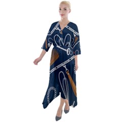 Chains-seamless-pattern Quarter Sleeve Wrap Front Maxi Dress by uniart180623