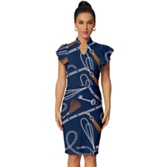 Chains-seamless-pattern Vintage Frill Sleeve V-neck Bodycon Dress by uniart180623