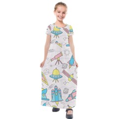 Cute-seamless-pattern-with-space Kids  Short Sleeve Maxi Dress by uniart180623