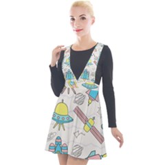 Cute-seamless-pattern-with-space Plunge Pinafore Velour Dress