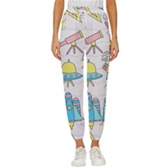 Cute-seamless-pattern-with-space Women s Cropped Drawstring Pants by uniart180623