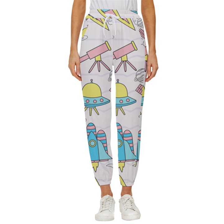 Cute-seamless-pattern-with-space Women s Cropped Drawstring Pants