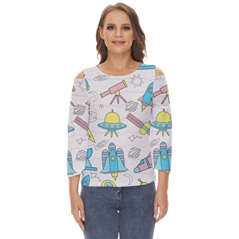 Cute-seamless-pattern-with-space Cut Out Wide Sleeve Top by uniart180623