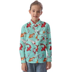 Pattern-with-koi-fishes Kids  Long Sleeve Shirt by uniart180623