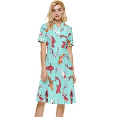 Pattern-with-koi-fishes Button Top Knee Length Dress by uniart180623