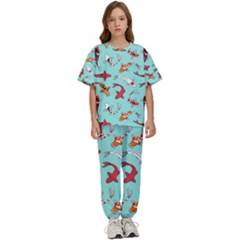 Pattern-with-koi-fishes Kids  Tee And Pants Sports Set by uniart180623