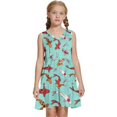 Pattern-with-koi-fishes Kids  Sleeveless Tiered Mini Dress by uniart180623