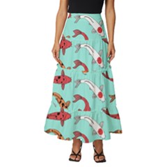 Pattern-with-koi-fishes Tiered Ruffle Maxi Skirt by uniart180623