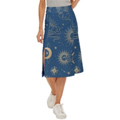 Seamless-galaxy-pattern Midi Panel Skirt by uniart180623