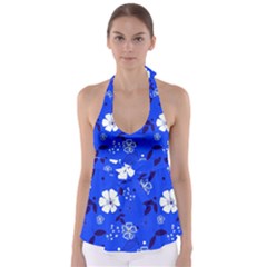 Blooming-seamless-pattern-blue-colors Babydoll Tankini Top by uniart180623