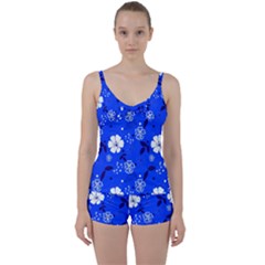 Blooming-seamless-pattern-blue-colors Tie Front Two Piece Tankini by uniart180623